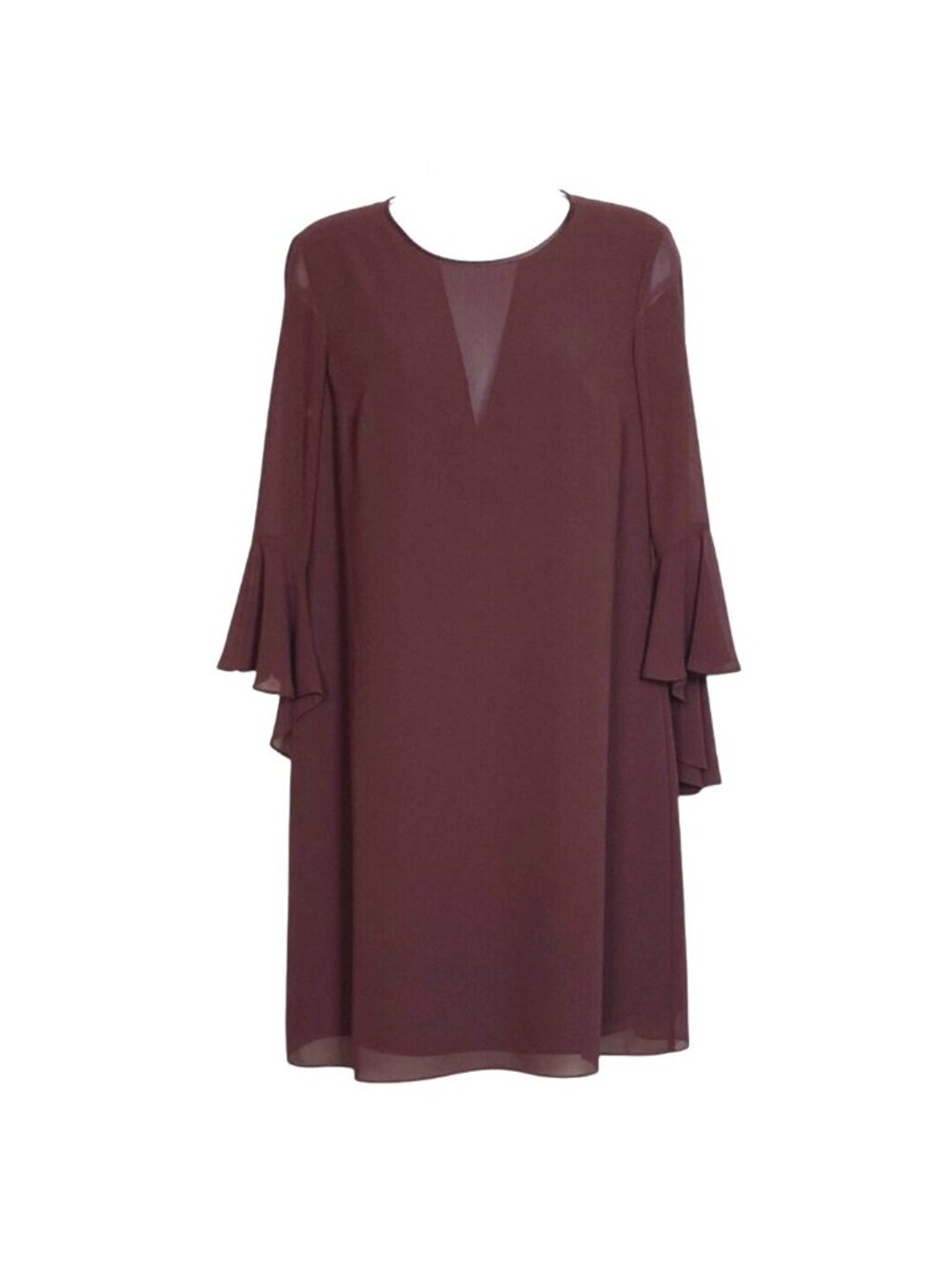 Vince Camuto Womens Burgundy Sheer Bell Sleeve Dress Size 6